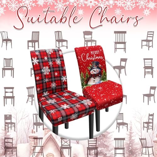 Christmas Chair Covers Set of 6, Xmas Snowman Dining Chair Covers for Party Kitchen Removable Seat Cover for Chairs Christmas Decorations Indoor - Image 5