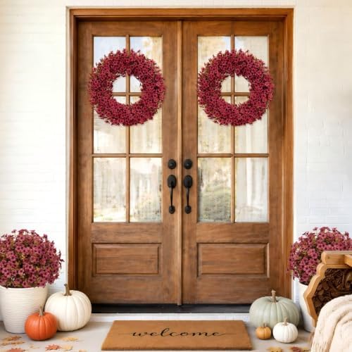 24 Inch Fall Wreaths for Front Door, Autumn Floral Outdoor Wreath - Image 6