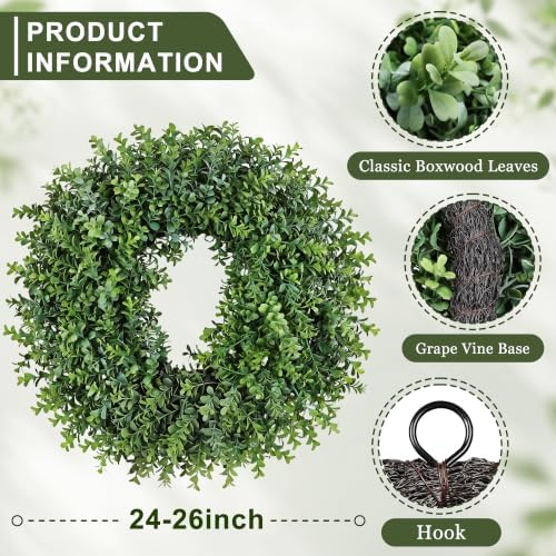 26 Inch Large Artificial Boxwood Wreaths for Front Door - Image 2