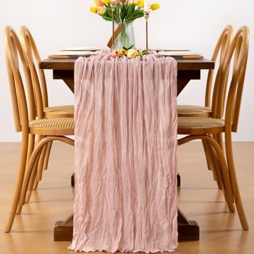 Dusty Pink Cheesecloth Table Runner Boho Wrinkled Gauze Table Runners - Image 4