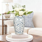 Ceramic Vintage Vase, 9.8" Rustic Blue and White Chinoiserie Floral Vase for Home Decors, Handcrafted Farmhouse Large Flower Vases for Living Room, Table, Bathroom，Centerpiece - Image 2