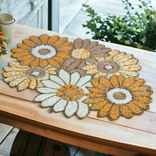 Myrish Handmade Beaded Decorative Placemats, Glass Bead Table Mats for Dining Table, Wedding, Holiday, Festival and Home Decor (Gold Orange Floral) - Image 5