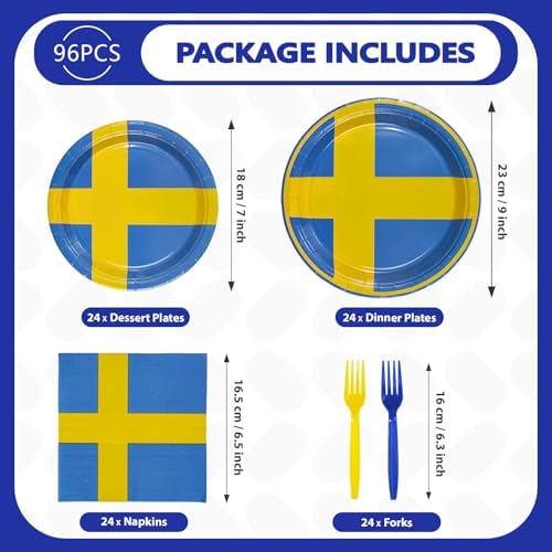 96 Pcs Sweden Flag Themed Party Decorations, Serves 24 - Image 5
