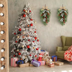 22" Christmas Wreaths for Front Door 4 PCS Christmas Teardrop Swag Artificial Winter Wreath with Red White Berry Pine Cone Eucalyptus for Front Door Indoor Outdoor Wall Hanging Wreaths Decor - Image 4