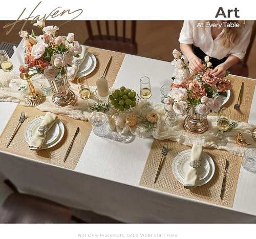 Leetaltree Woven Vinyl Placemats Set of 12, Gold Sequin - Image 6