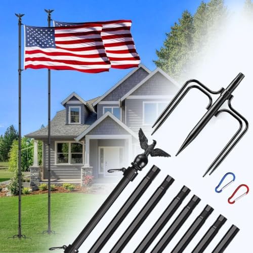 LETSTRY 10 FT In-Ground Flag Pole for Outside House, Heavy Duty Wind Resistant Flagpole with Upgraded 5-Prong Base,Portable Mount Flapoles Kit for Yard, Garden, Residential Commerical (Black/ 2 Pack) by LETSTRYHOME