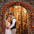 6 Pack Artificial Fall Garland for Mantle, 6.2 Long Fall Mums Flowers Garland with Orange Leaves for Wedding Thanksgiving Arch Indoor Outdoor Harvest Wall Decoration - Image 7