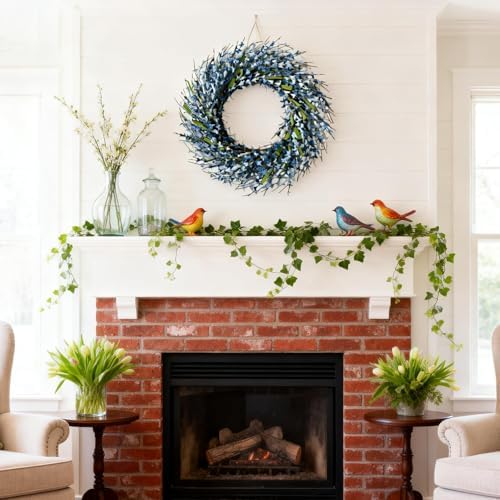 26 Inch Spring Wreaths for Front Door, Large Artificial Forsythia Flowers Wreath, Spring Summer Floral Wreath All Season for Home, Wall, Window, Porch, Wedding, Farmhouse Decor (Blue) - Image 5