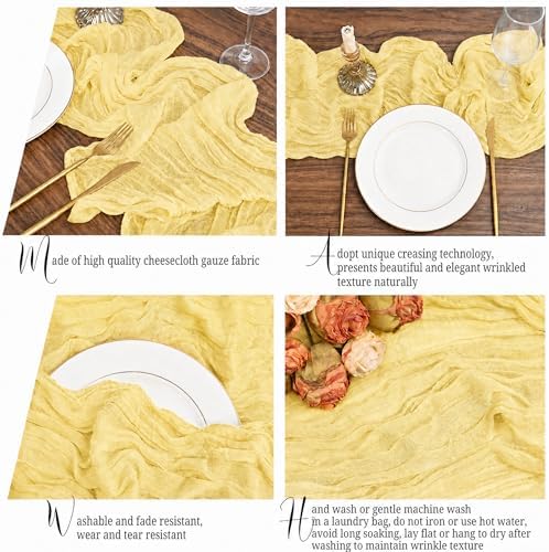 12 Pack Yellow Table Runner 10Ft Cheesecloth Table Runner Rustic Gauze Table Runners Romantic Long Sheer Fabric Cheese Cloth Table Runners for Wedding Party Bridal Baby Shower - Image 3