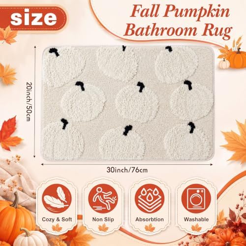 Capoda 1 Pcs Fall Bathroom Rug 20 x 30 Inch, Pumpkin, Beige - Image 2