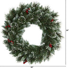 Nearly Natural 24in. Frosted Swiss Pine Artificial Wreath with 35 Clear LED Lights and Berries, Green, 5x24x24 - Image 2