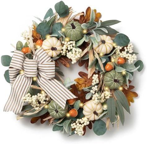 Valery Madelyn 24'' Fall Wreaths for Front Door with LED Lights by ValeryMadelyn