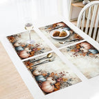 Fall Pumpkin Placemats Set of 6, 12x18 Inch Autmun Maple Leaves Table Place Mat Seasonal Vintage Washable Non-Slip Heat Resistant Fabric Placement Mats for Party Dining Kitchen Indoor Outdoor Decor - Image 3