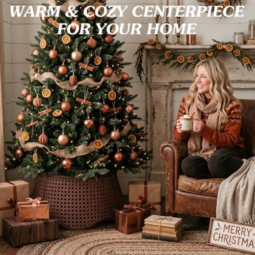 26in Rattan Christmas Tree Collar Woven Tree Skirt Collar Brown - Image 6