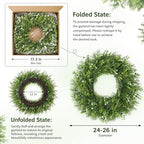 26 Inch Artificial Boxwood Wreath with White Flowers, Large Greenery Wreath - Image 5
