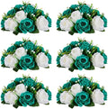 NUPTIO Flower Wedding Centrepieces for Tables - 6 Pcs 9.5in Diameter Teal & White Artificial Flowers Rose Ball for Centerpieces Table - Fake Rose Arrangements for Weddings Birthday Party Decorations by Nuptio