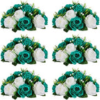 NUPTIO Flower Wedding Centrepieces for Tables - 6 Pcs 9.5in Diameter Teal & White Artificial Flowers Rose Ball for Centerpieces Table - Fake Rose Arrangements for Weddings Birthday Party Decorations by Nuptio