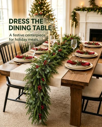 9FT Artificial Christmas Garland with Berries and Eucalyptus - Image 5