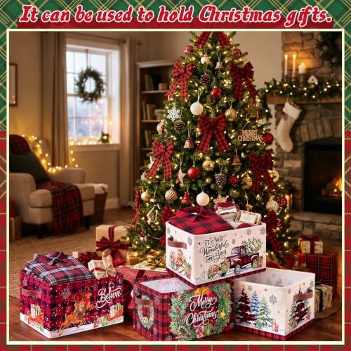 6 Pcs Large Christmas Storage Baskets, Buffalo Plaid Snowman Xmas Bins - Image 3