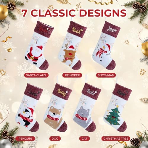 Personalized Christmas Stockings with Name & Monogram,Custom Embroidered Xmas Stocking with Chenille Cuff,Santa,Snowman & Reindeer Stocking for Family & Fireplace Holiday Decor(4 Pack) - Image 6