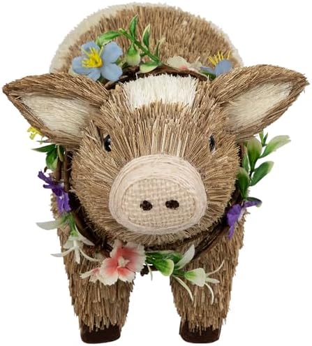 Northlight Boy Piglet with Floral Wreath Spring Figurine - 10.25" - Brown and Beige - Image 2