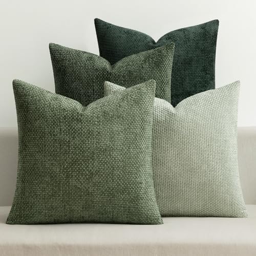 MIULEE Decorative Chenille Euro Pillow Covers Forest Green 22x22 Pack of 4 by MIULEE