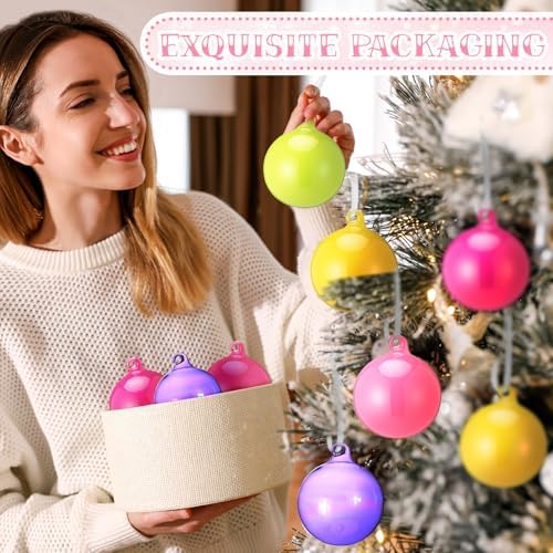 FoldTier 9pcs 3" Colorful Glass Ball Christmas Tree Ornament, Pink Color - Image 5