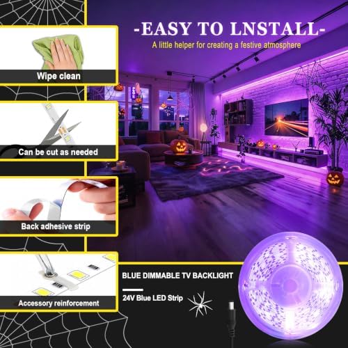 40 FT Purple Led Lights Strip Indoor Rope Lights Easy DIY Halloween Decor Cuttable Strip Lights for Room Bathroom Living Room Kitchen Ceiling Wall Vanity Mirror Decor - Image 3