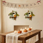 Thanksgiving Decorations Set of 4 – 2 Pack 12" Artificial Fall Wreaths, 35x71 Crinkle Chiffon Table Runner & Glitter Paper GIVE Thanks Banner with Bow – Harvest Holiday Home Decor - Image 2