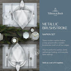Villeroy & Boch Linen Metallic Brushstroke Napkins, 21 Inches x 21 Inches, Set of 4, White and Silver - Image 2