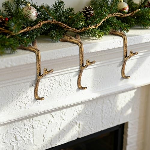 Sfcddtlg 6 Pcs Cast Iron Branch Mantle Hangers, 6 Inch Decorative Christmas Stocking Hangers with Non-Slip Pad, Brown Mantle Stocking Holder for Xmas Holiday Home Party Decoration - Image 4