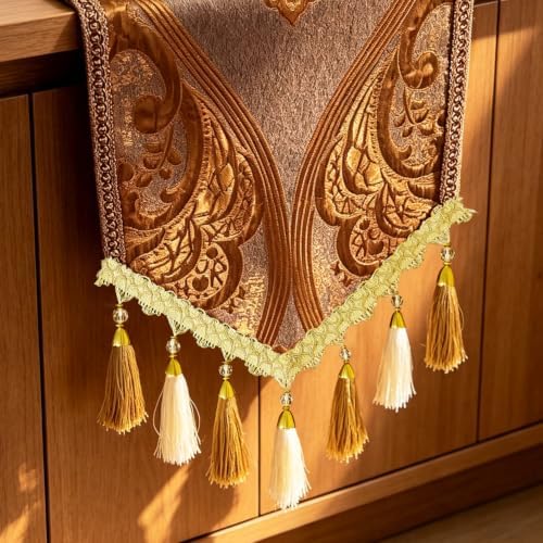 Elegant Damask Vintage Gold Mottled Embossed Table Runners 84 Inches Long - Image 4