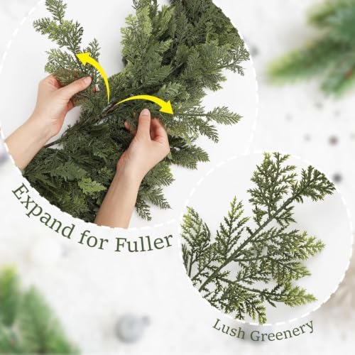 Christmas Garland 9FT Decorations Cedar Cypress Garland with Berry Pine Cone Poinsettia Balls Artificial Green Garland with Lights for Mantle, Fireplace, Table, Stairs, Indoor Outdoor Decorations - Image 7