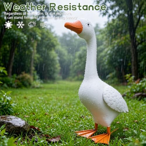 20'' H Porch Goose Statue, Metal Goose Garden Statue Decor, White - Image 5