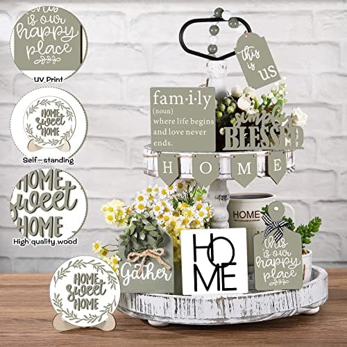 Two Tiered Tray with 11 Pcs Wooden Signs Decor, Stylish Style - Image 4