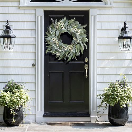 26 Inches Large Eucalyptus Spring Wreaths for Front Door,Artificial Greenery Summer Wreath with Berries White Flower Daisy,Easter Valentines Farmhouse Porch Wall Home Indoor Outdoor Décor - Image 5
