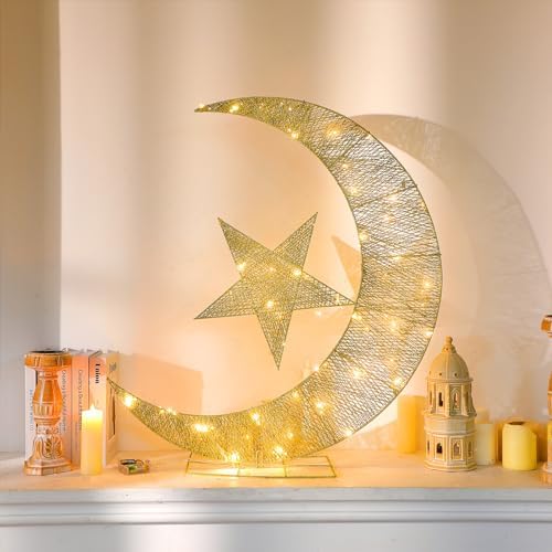 Glooglitter Pre-lit Eid Mubarak Decorations for Home Metal Eid Star Moon Crescent Light Ramadan Decorations Outdoor Lighted Night Lamp Sign with LED String for Yard Lawn Pathway - Image 3