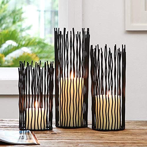 Metal Candle Holders for Pillar Candles - Black Wire Candle Holder Set of 3 by Lovecat