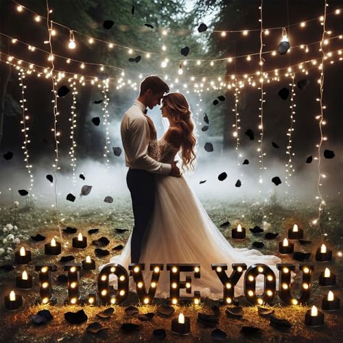 I Love You Light up Letter 24 Candles & 2000 Rose Petals, Black - Image 2