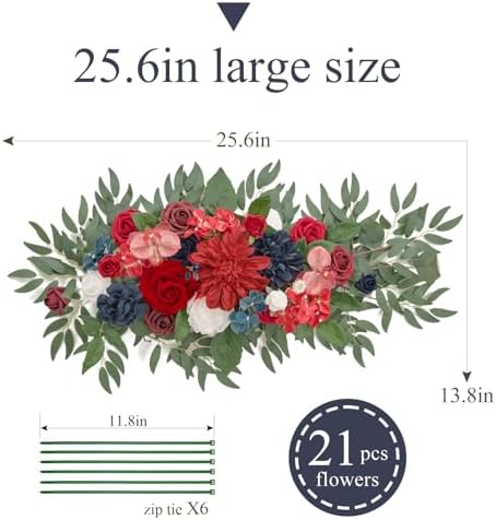 TINGE TIME Navy Blue Flower Garlands, 2 PCS Red Rose Artificial Arch Flowers, Handcraft Artificial Rose Arch Flowers for Wedding Arch Sweetheart Table Ceremony Backdrop Decorations for Home - Image 2