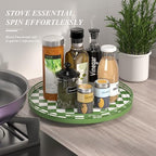 AMH 13-Inch Green and White Checkerboard Lazy Susan with Rubberwood Base - Image 2