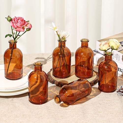 20 Pack Amber Glass Bud Vases for Centerpieces Small Mini Flower Vases - Image 3