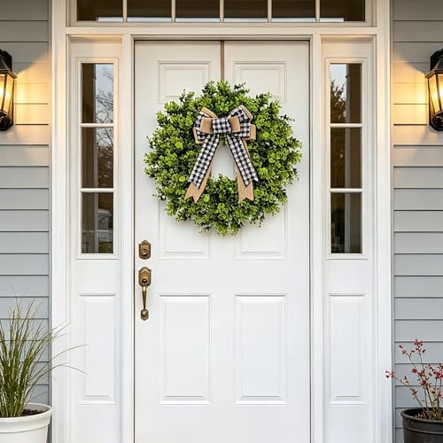 28'' Boxwood Wreath for Front Door, Spring Wreaths for Outdoor Indoor Decor - Image 4