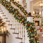 9FT Christmas Garland with Lights, Pre-Lit Lighted Christmas Decorations for Mantle Fireplace Table Stairs,Winter Indoor Outdoor Xmas Home Decor,Realistic Cedar Pine Garlands with Pinecone Berries - Image 3