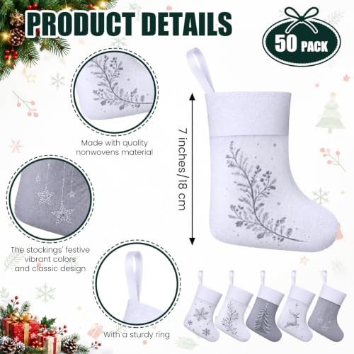 HooLing 50 Pcs 7 Inch Mini Christmas Stockings Bulk, Silver-Gray, Basic - Image 2