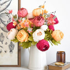 FiveSeasonStuff Peach, Coral, Cream & Burgundy Artificial Peony Set of 2 - Image 5