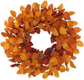 Artificial Fall Leaf Wreath for Front Door – 24" Autumn Wreath with Lifelike Fagus Sylvatica Foliages – Orange Yellow – Rustic Thanksgiving & Halloween Decoration for Indoor & Outdoor by Arborus