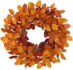 Artificial Fall Leaf Wreath for Front Door – 24" Autumn Wreath with Lifelike Fagus Sylvatica Foliages – Orange Yellow – Rustic Thanksgiving & Halloween Decoration for Indoor & Outdoor by Arborus