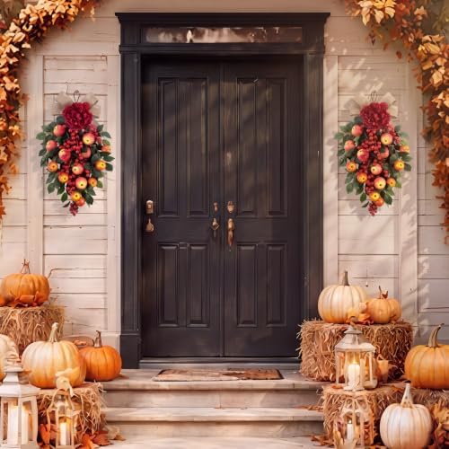 Shihanee 2 Pack 22.5 in Fall Teardrop Swags Autumn Front Door Decor - Image 4