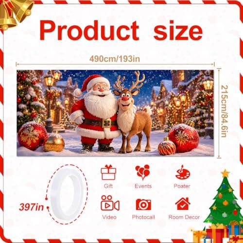 Cute Santa Claus Reindeer Christmas Garage Door Banner 7x16 FT, Large 2-Car Winter Wonderland Outdoor Wall Mural Backdrop, Funny Holiday Hanging Cover Sign Decoration for House Exterior Party - Image 2